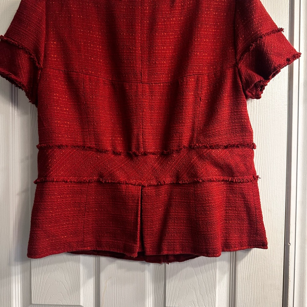 Red Textured Button-Front Top - image 5